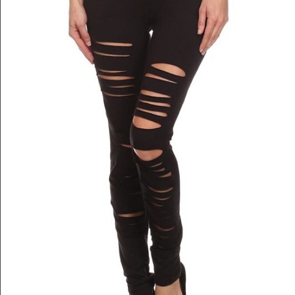 New Soft Distressed Black Leggings - Picture 2 of 5